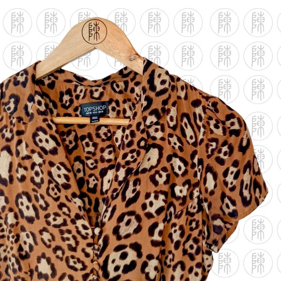 Topshop Leopard Print Tan & Brown Mini Dress Size 10 - Picture 2 of 3
